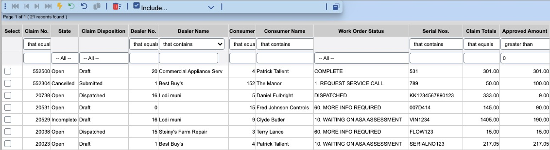 CC - Service Request Claim History CC - Service Request Claim History sheet