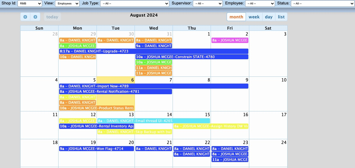 Calendar Scheduling & Dispatch calendar