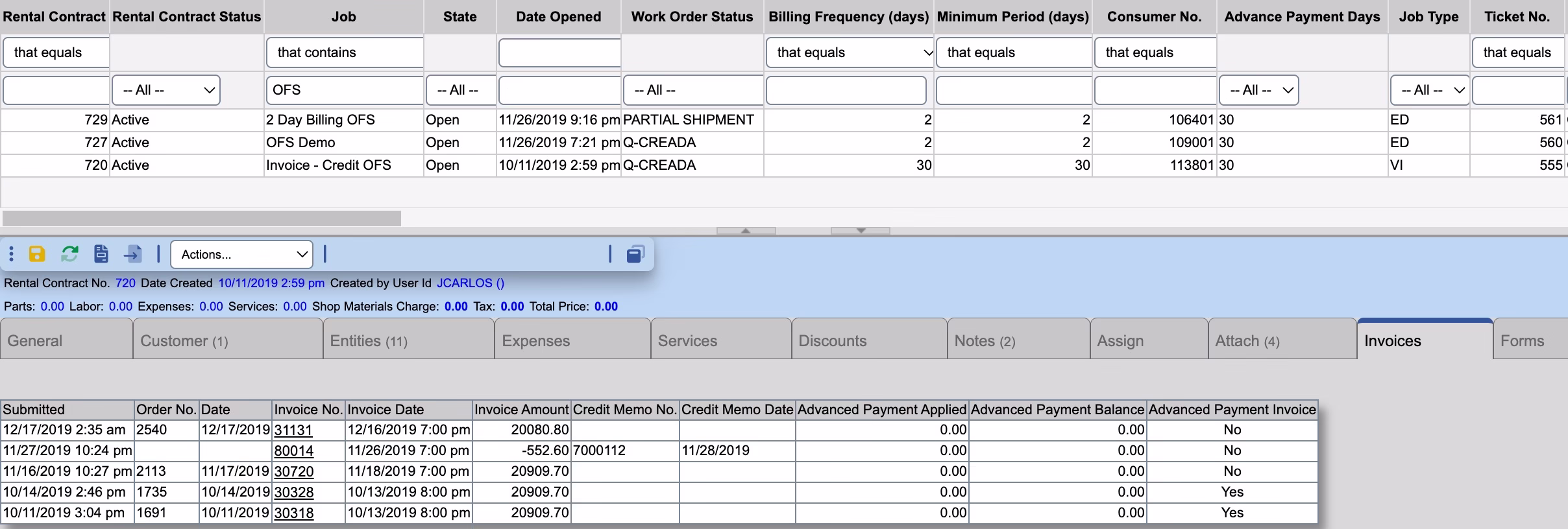 Image Illustrates The Rental Invoicing In The RMB Solutions Software for Rental360